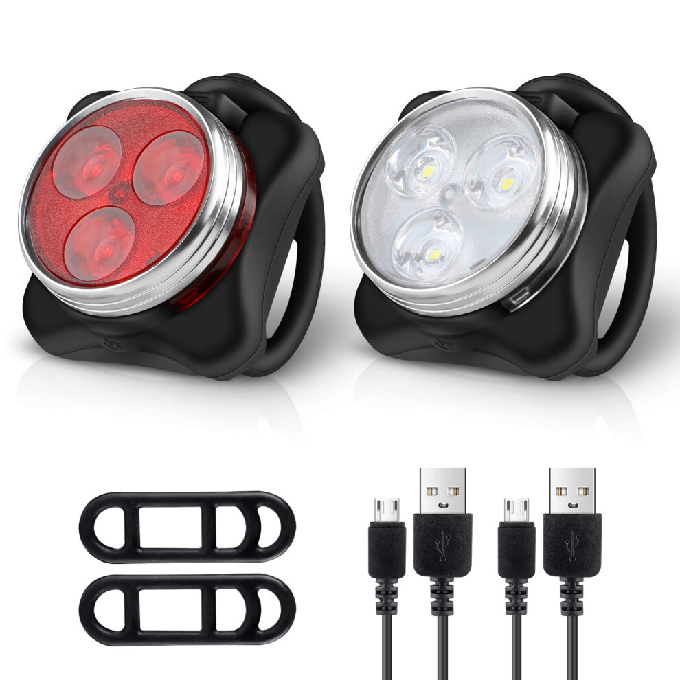 Ascher USB Rechargeable Bike Light Set, Super Bright Front Headlight a
