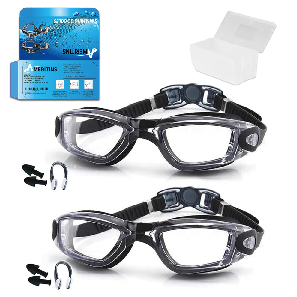 AMERITINS Swimming Goggles Pack of 2, Anti-Fog Goggles Swimming Adult