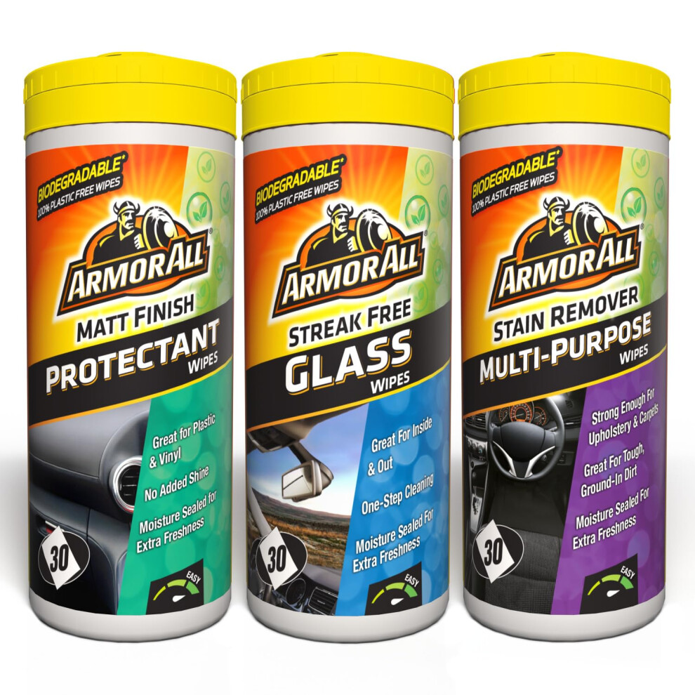 Armor All, Car Interior Cleaning Wipes, Triple Pack for Dashboard, Gla