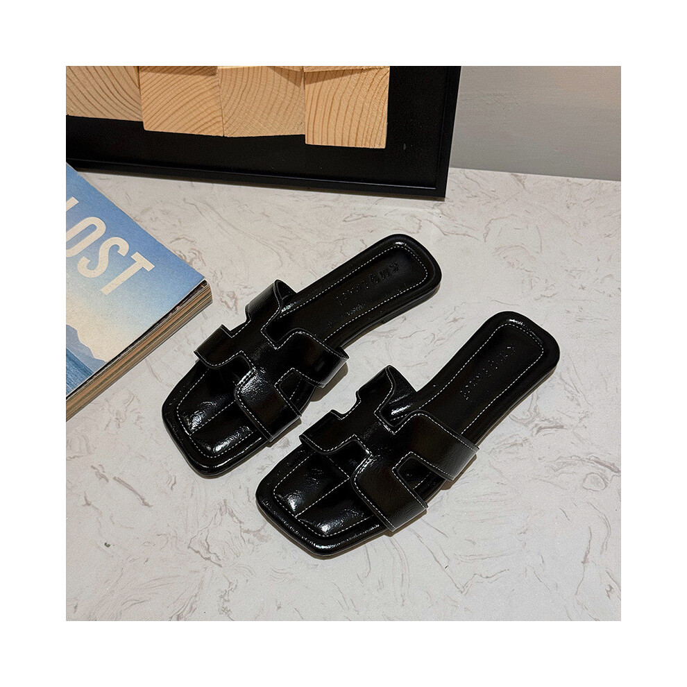 (Black,38)Sandalias Planas úNicas De Verano Para Mujer En Suave Pu Con Punta Redondeada Para Comodidad Diaria-image