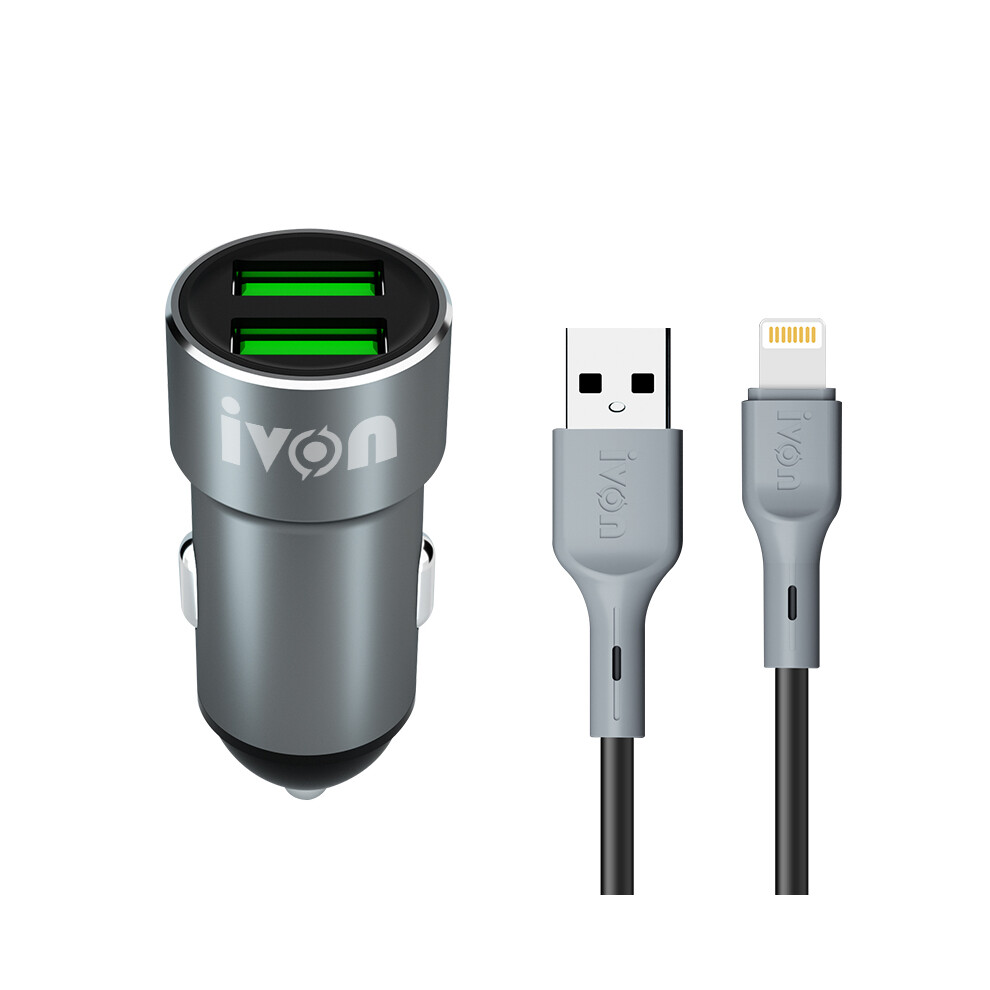 (Lightning Cable) Cc38 2.4A Dual Usb Cigarette Lighter Car Charger 6914284454630
