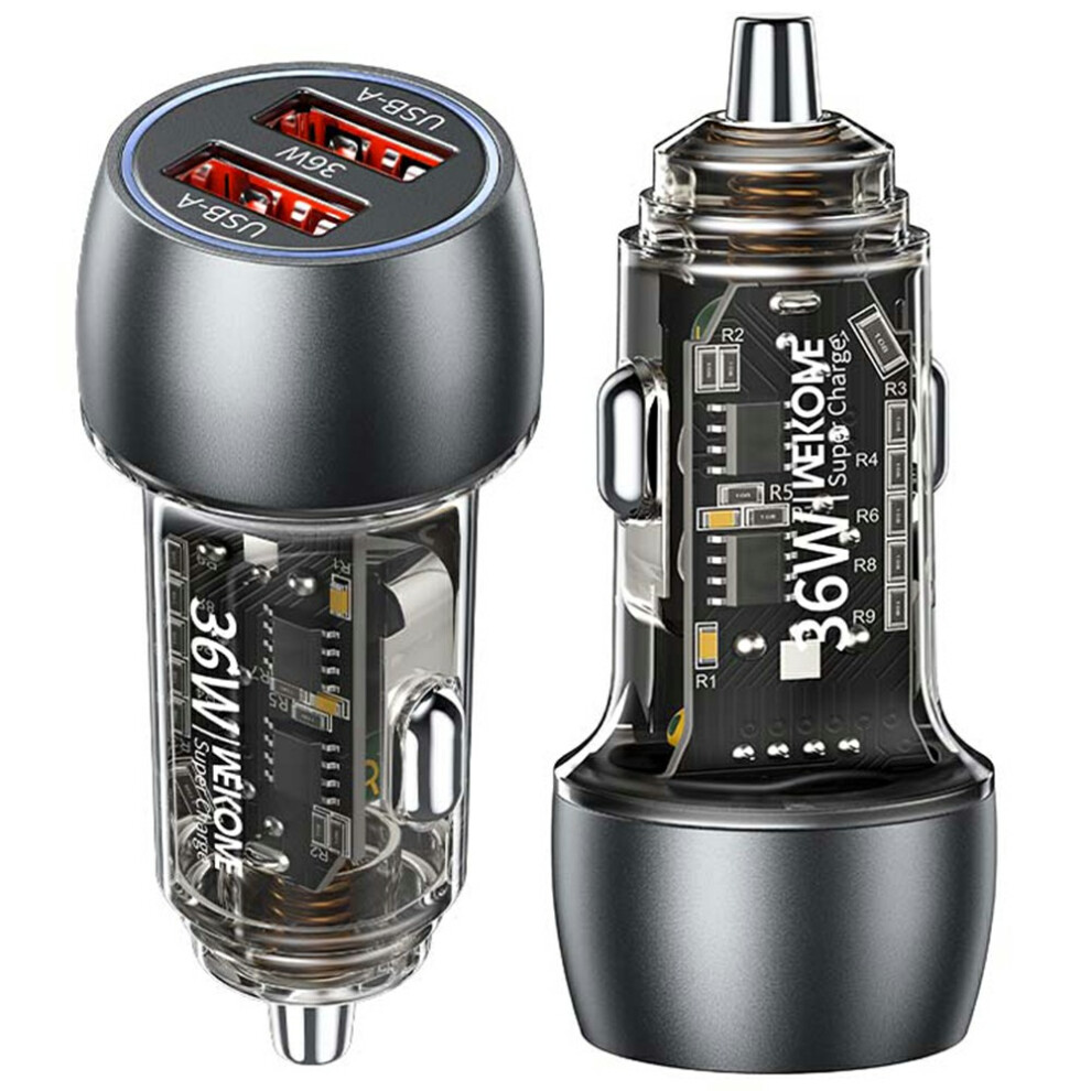 (Black) Wp-C55 Car Charger 36W Dual Usb Fast Charging Black 6914288738248
