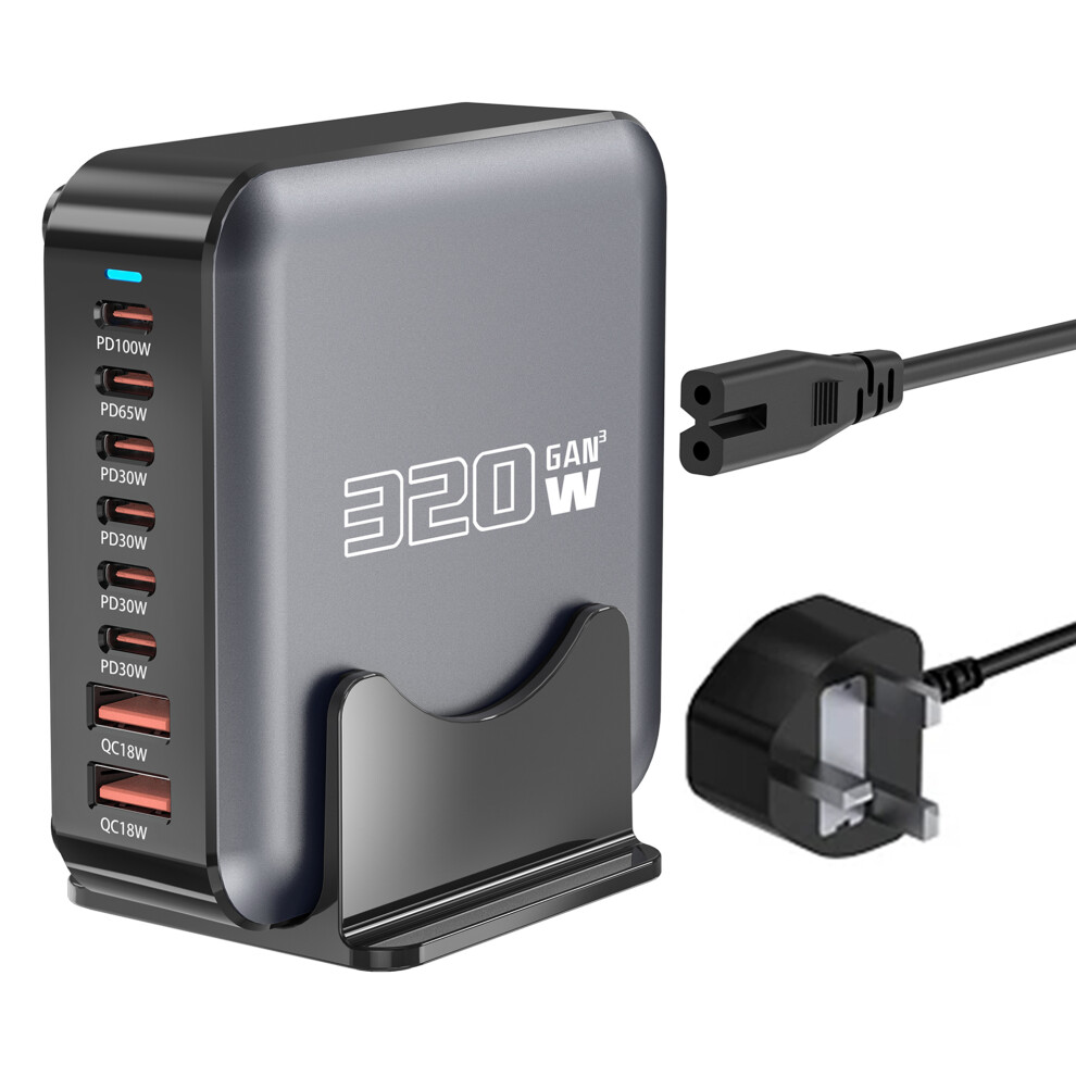 (Uk Plug) 320W Gan Desktop Charger 8 Port Output Fast 6914281711576