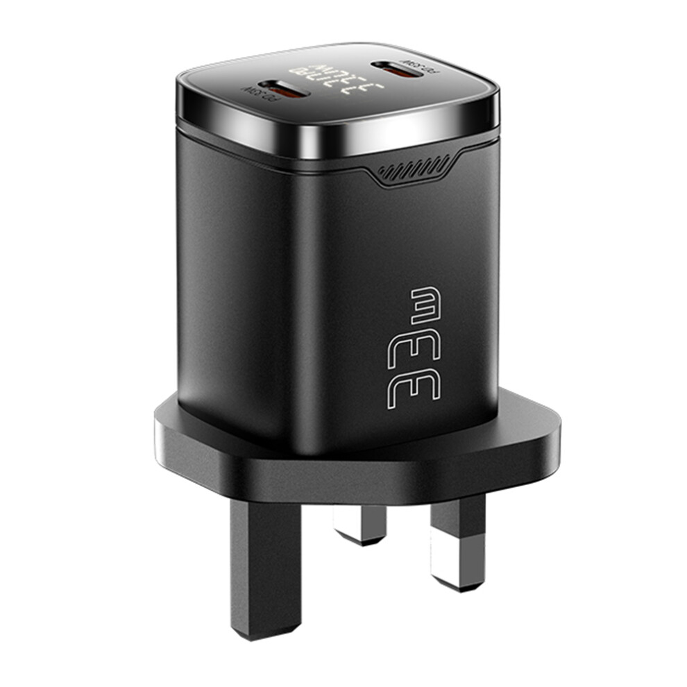(UK Plug  /  Black) PD 33W GaN Dual Type-C Travel Charger with LED-image-OPC-PJYQVF7-NEW