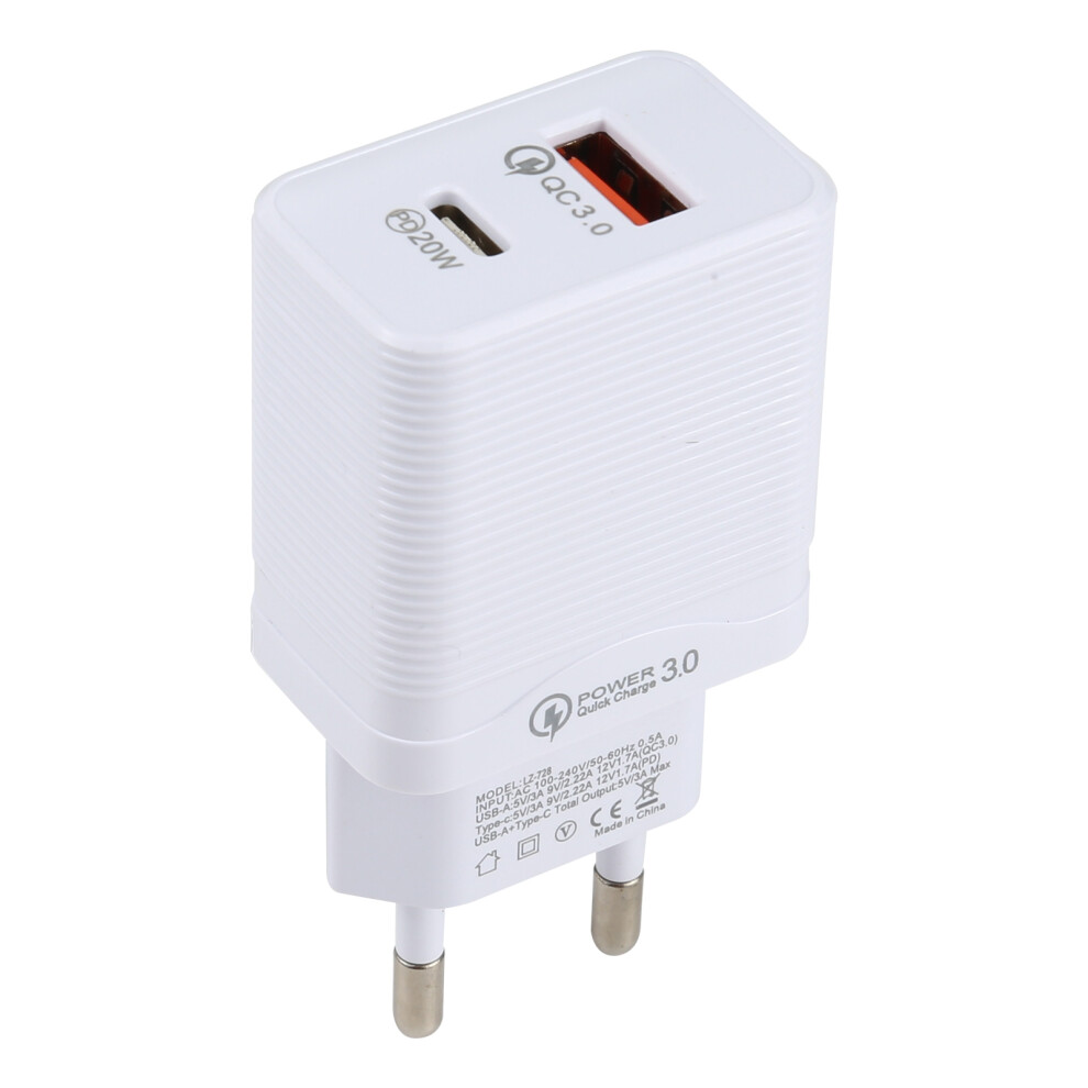 ( Eu Plug) Lz-728 Qc 3.0 Usb Pd 20W Type-C Travel Wall White 6914287353657