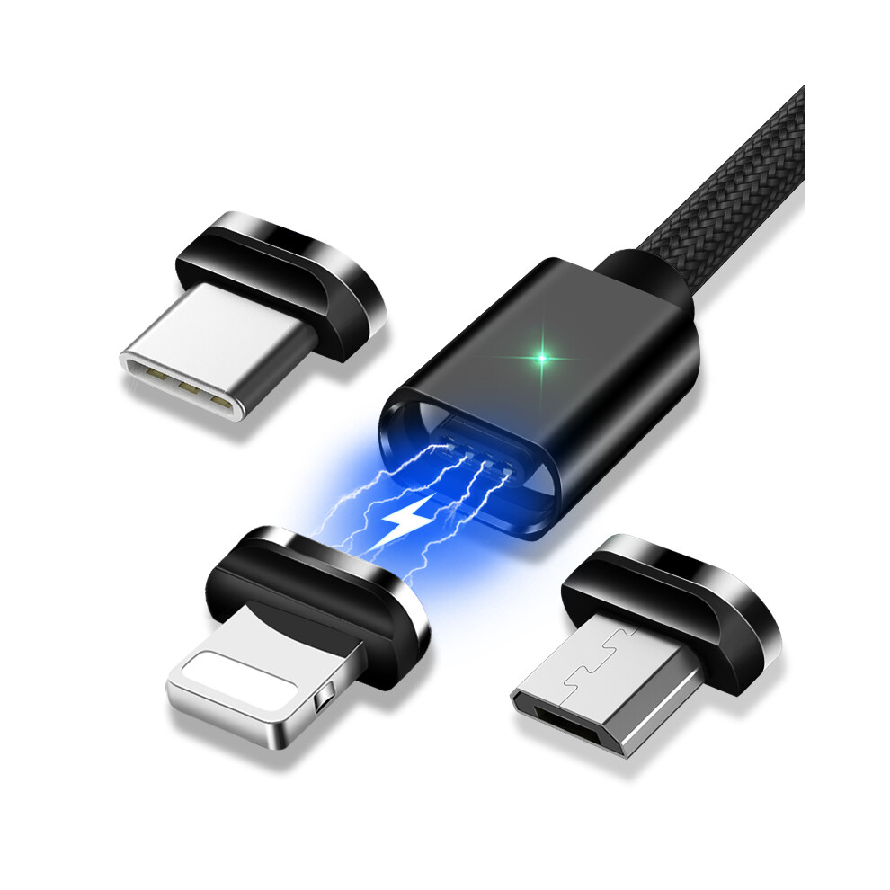 Essager 1M Lightning Type C Micro 3 In 1 3A Fast Charging Cord Magnetic Data Cable - Black 6914280226446