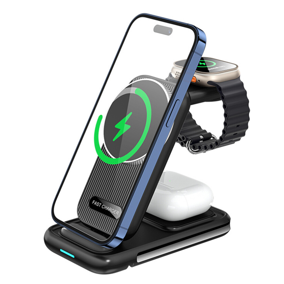 (Black) Hs-V2 15W Foldable Magnetic Wireless Charger Dock Black 6914281359600