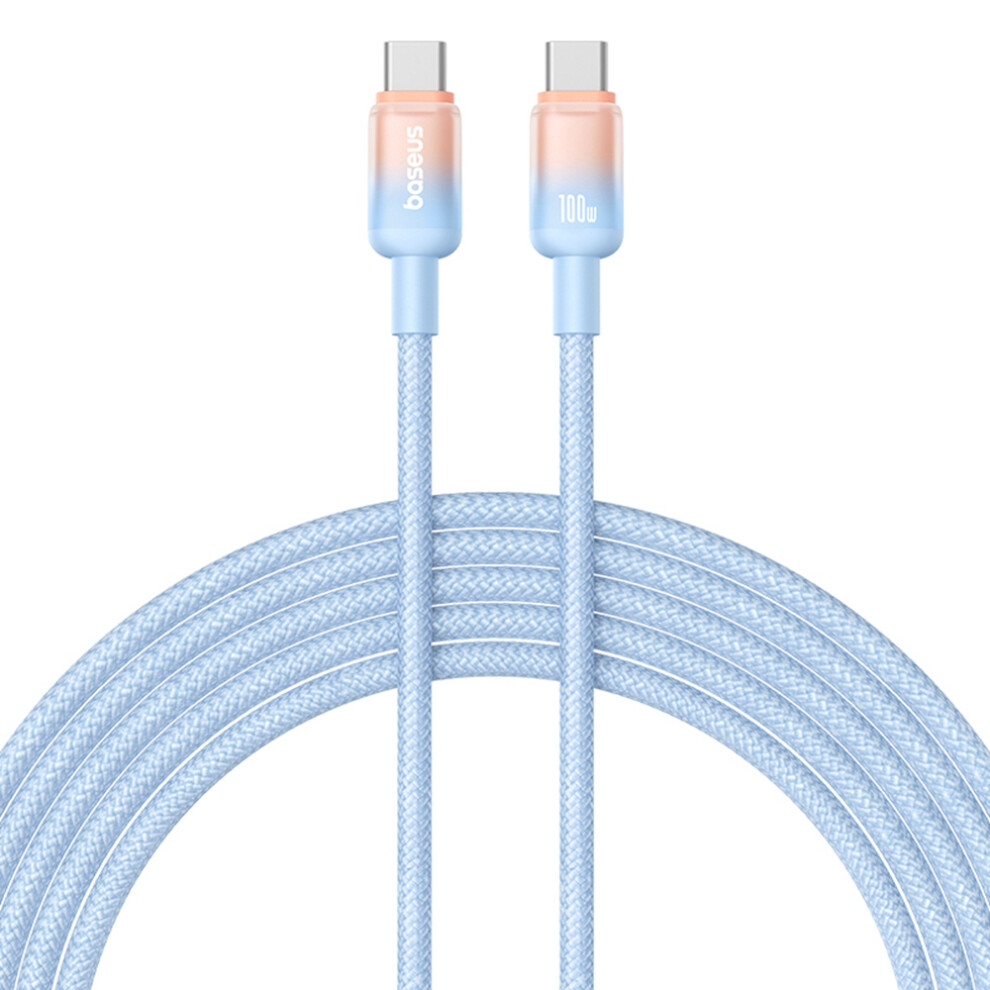 () Baseus Discolor Series 2M Fast Charging Cable Usb-C To Usb-C 100W Nylon Braided Data Cord - Blue/Black 6914282651451