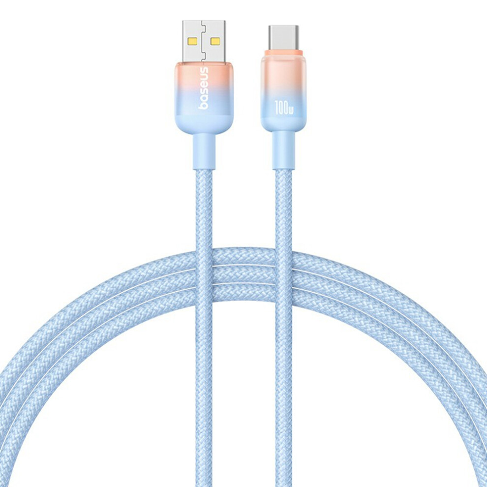 () Baseus Discolor Series 1M Fast Charging Cable Usb-A To Type-C 100W Nylon Braided Data Cord - Blue/Black 6914286031754