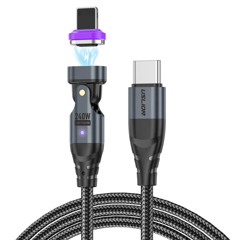 (Usb-C To Ip) Uslion Us0203 1M 180-Degree Rotatable Connector 240W Data Cable Magnetic Charging Cable - Usb-C To Micro 6914281953334