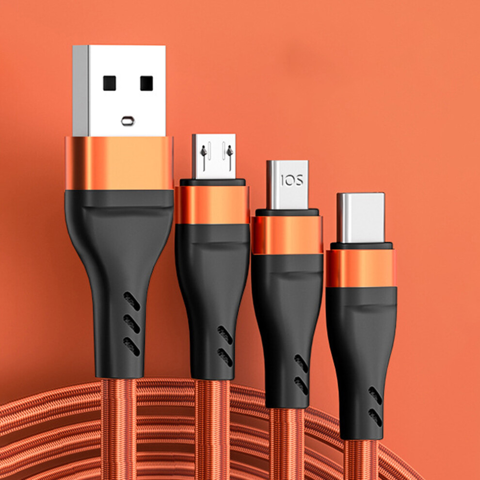 () Xks-20 1.2M 100W Braided Usb Cable 3-In-1 6A Fast Charging Data Cable For Android, Huawei, And Iphone - Midnight Orange/Green 6914281288245
