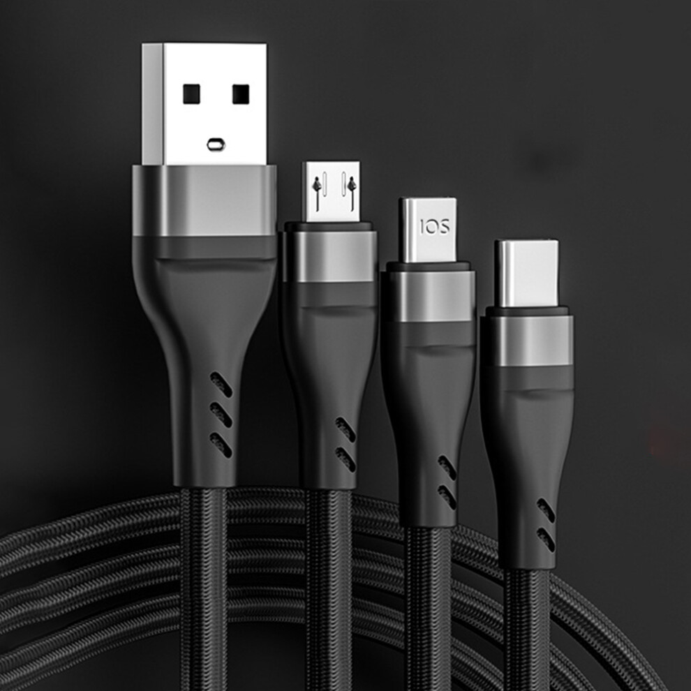 () Xks-20 1.2M 100W Braided Usb Cable 3-In-1 6A Fast Charging Data Cable For Android, Huawei, And Iphone - Midnight Black/Green 6914285081149