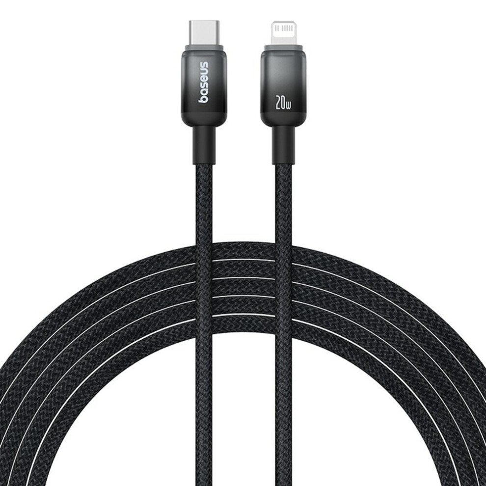 (Black) Baseus Discolor Series 2M Fast Charging Cable Type-C To Ip 20W Nylon Braided Data Cord - Black 6914284440862