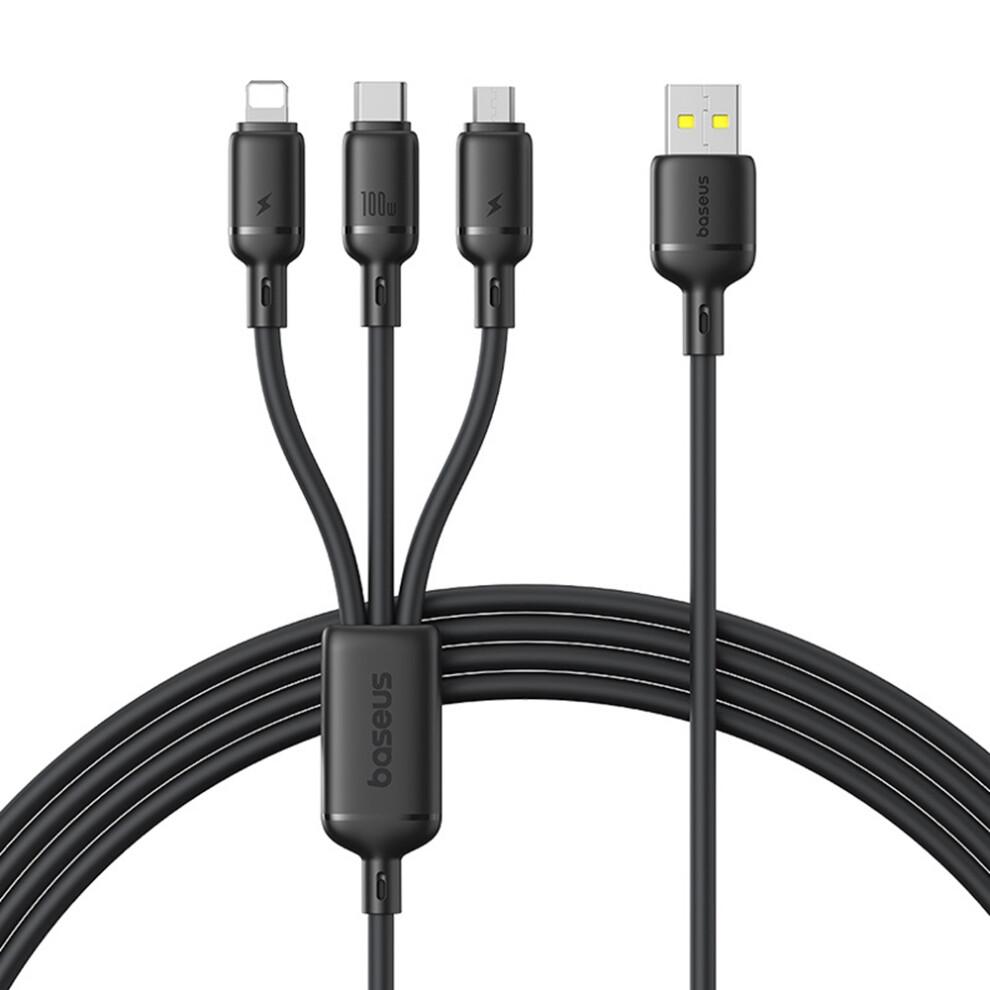 (Black) Baseus Silky 1.5M One-For-Three Usb-A To Micro + Ip + Type-C 100W Fast Charging Cable - Black 6914281843871