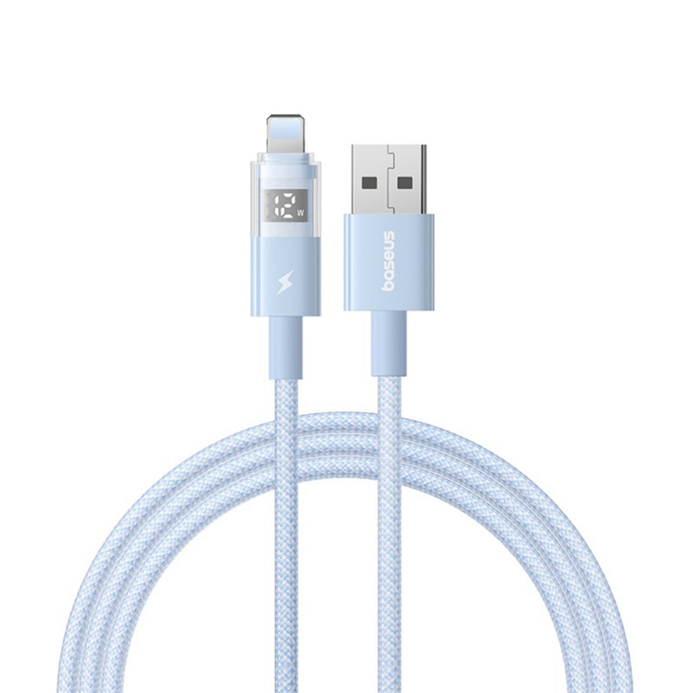 () Baseus Usb To Lightning Cable 2.4A Fast Charging Data Cable Digital Display Transparent Port 1M Nylon Braided - Blue/Black 6914280938790