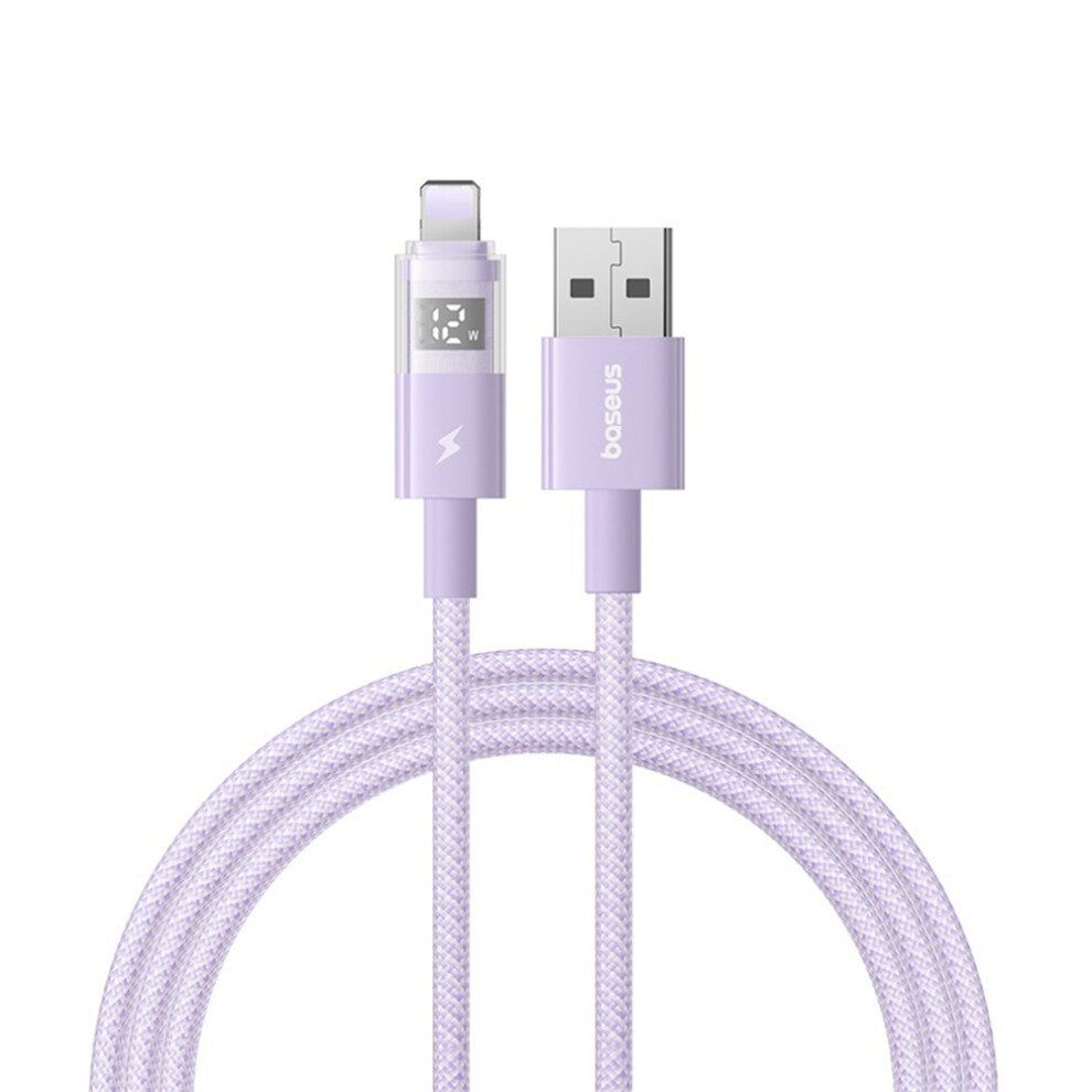 () Baseus Usb To Lightning Cable 2.4A Fast Charging Data Cable Digital Display Transparent Port 1M Nylon Braided - Purple/Black 6914288801713