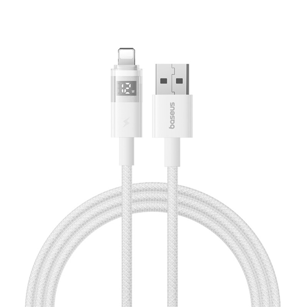() Baseus Usb To Lightning Cable 2.4A Fast Charging Data Cable Digital Display Transparent Port 1M Nylon Braided - White/Black 6914282169109