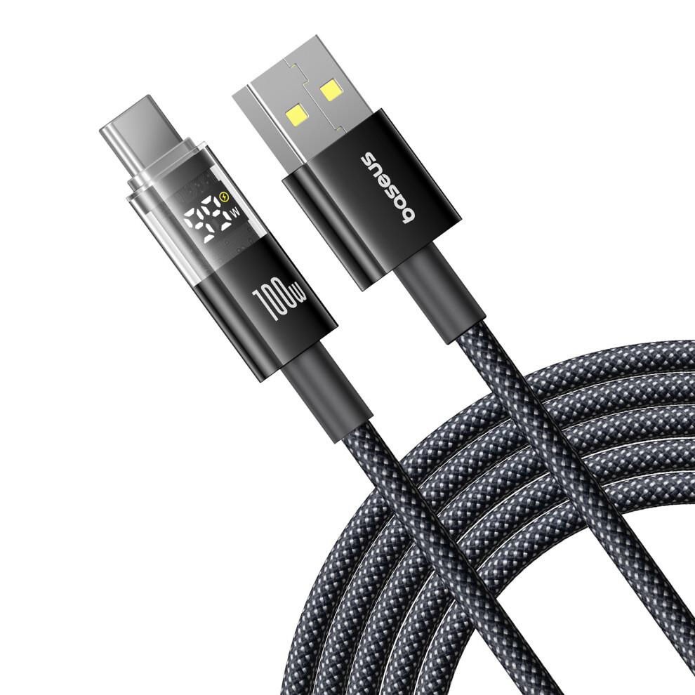 (Black) Baseus Dispaly Ii 2M 100W Cable Data Transfer Usb-A To Usb-C Fast Charging Cord - Black 6914280066745