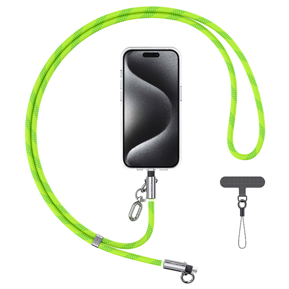 (Fluorescent ) Usams Sj745 1.2M Crossbody Phone Lanyard Type-C To Type-C 60W Charging Cable - Green/Black 6914289335613