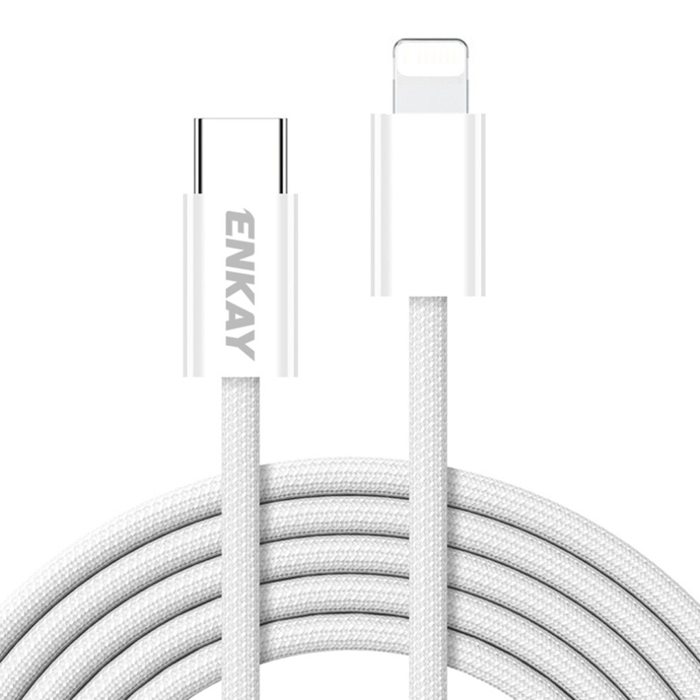 () Enkay Hat Prince 27W Type-C To L Port Charging Cable 1M 3.28Ft Braided Data Sync Cord For Iphone Ipad - White/Blue 6914288321860