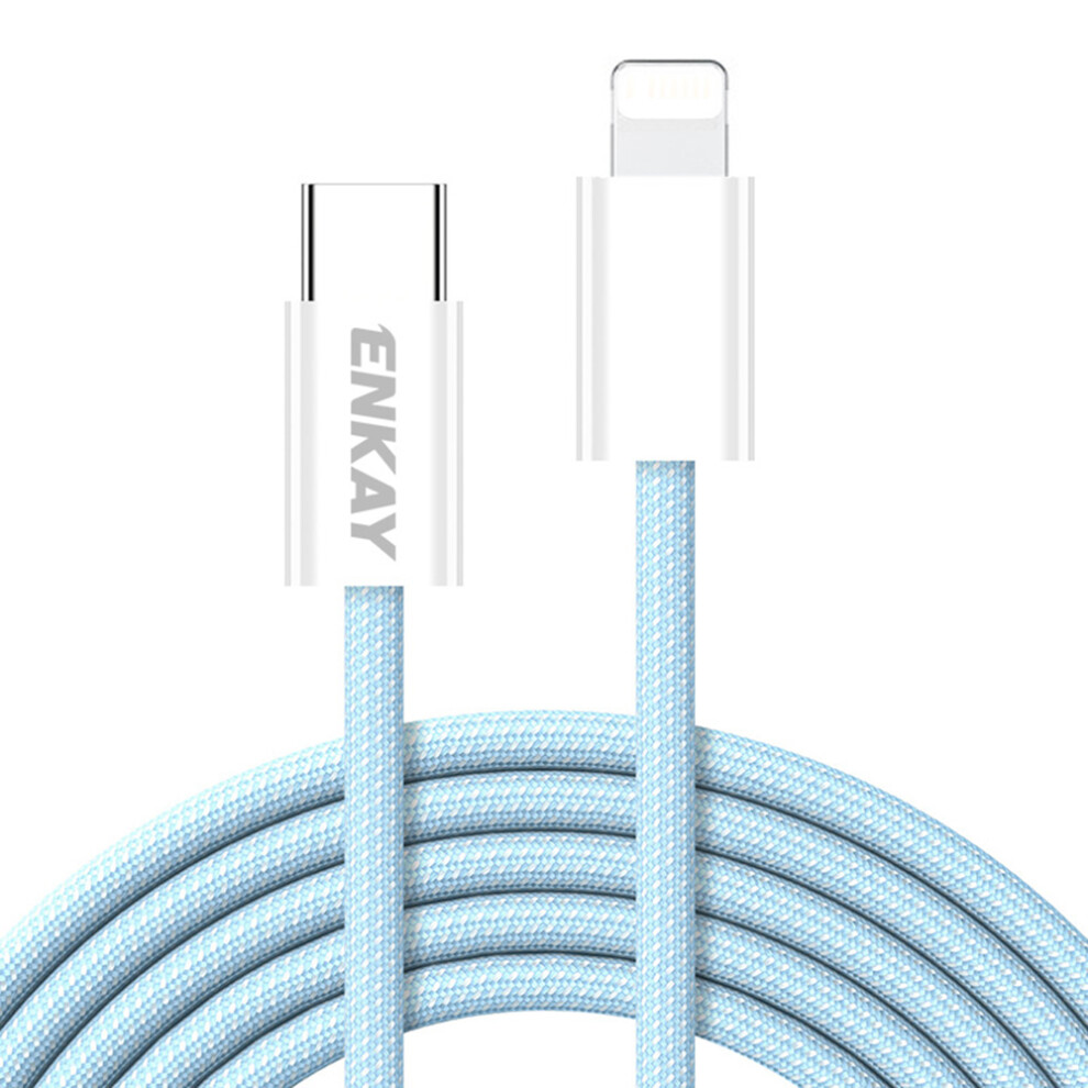 (Blue) Enkay Hat Prince 27W Type-C To L Port Charging Cable 2M 6.56Ft Braided Data Sync Cord For Iphone Ipad - Blue 6914283655779