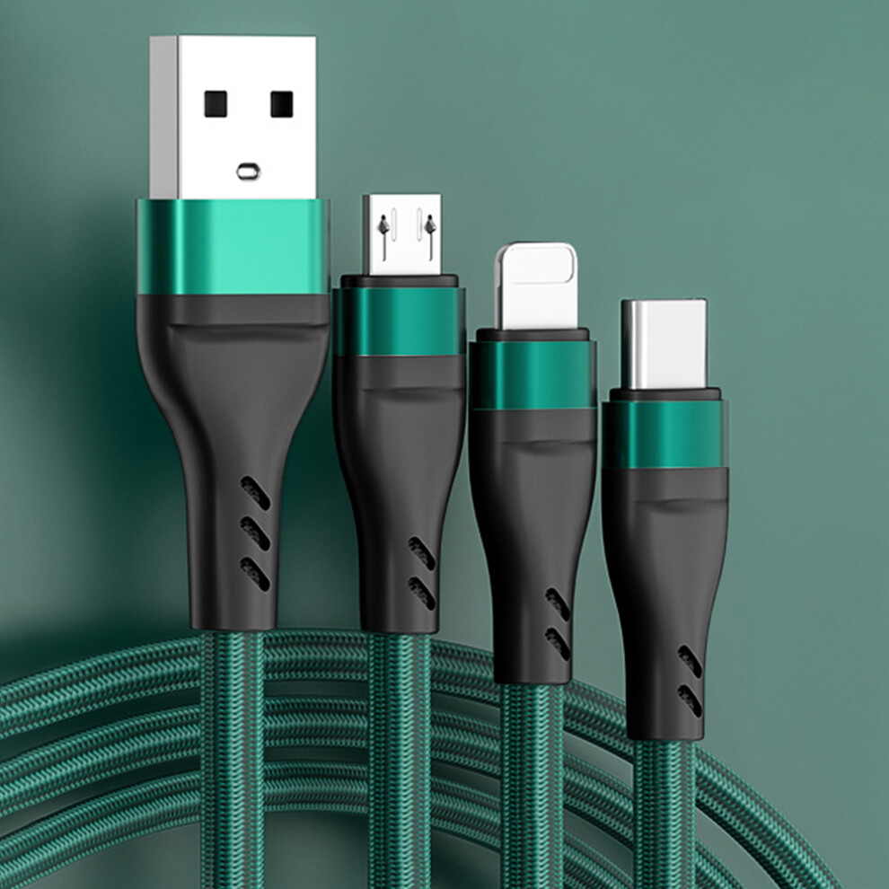 (Midnight ) Xks-20 2M 100W Braided Usb Cable 3-In-1 6A Fast Charging Data Cable For Android, Huawei, And Iphone - Green/Black 6914287700192