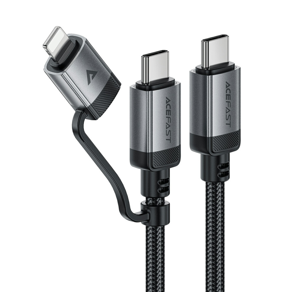 Acefast C20-01 1.2M Usb-C To Usb-C + Ip Data Cable Braided 60W Fast Charging Cord 6914280896397