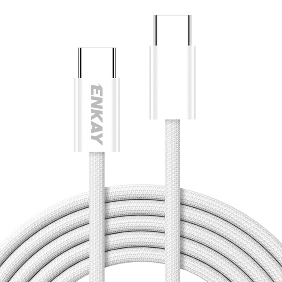 () Enkay 1M 60W Type-C To Type-C Fast Charging Cable Braided Phone Data Cord - White/Blue 6914283757916