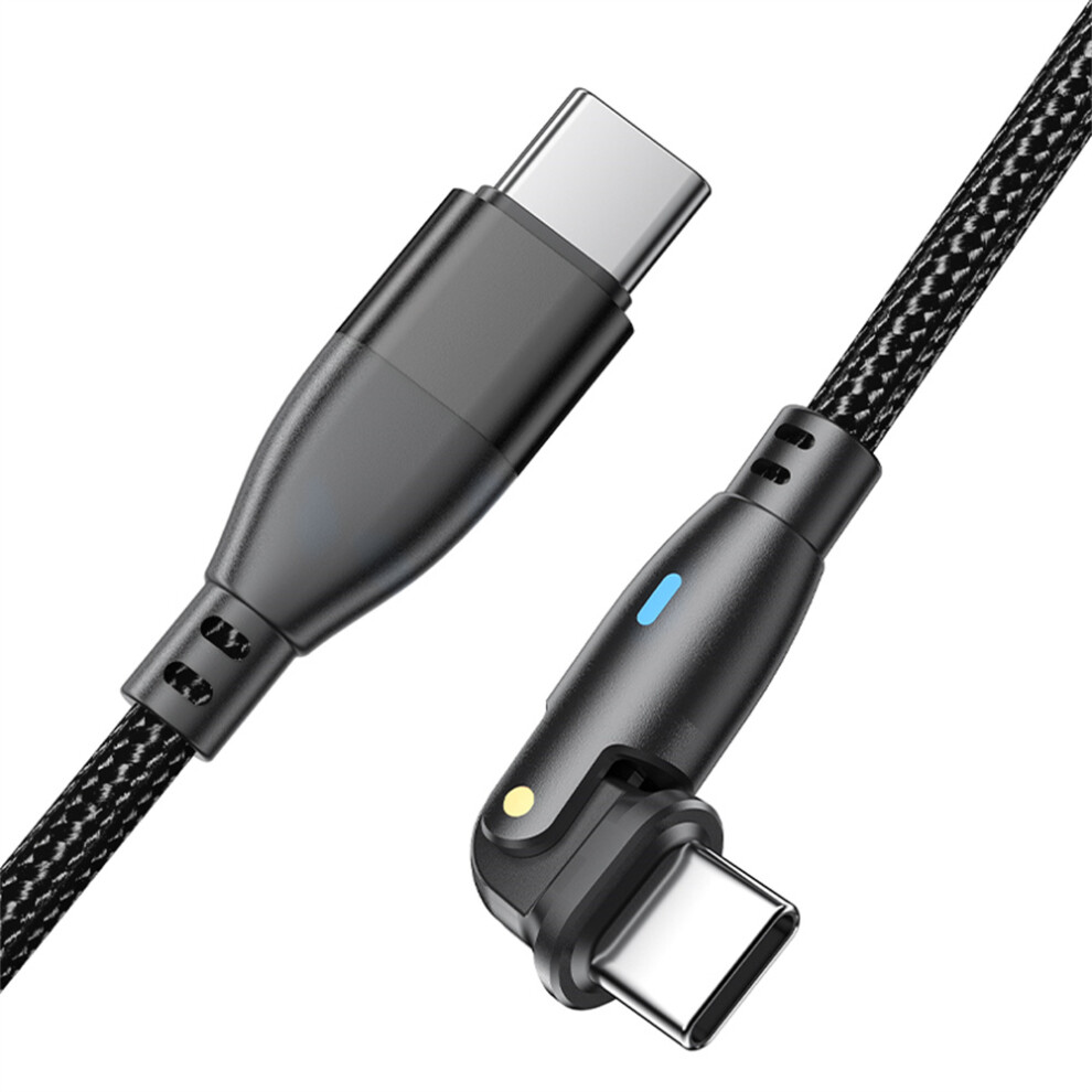 () Pd 60W 1M Dual Type-C Fast Charging Cable With Led Indicator 180 Degree Bend Data Cord For Phone Tablet Laptop - Black/Green 6914287067349