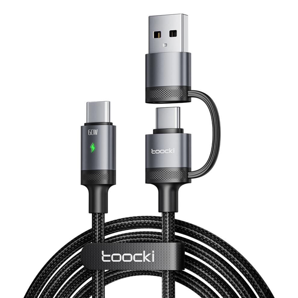 (Grey) Toocki Tq-X73a1 1.8M Usb-A + Usb-C To Usb-C Cable 60W Fast Charging Data Transfer Braid Cord - Grey 6914288495806