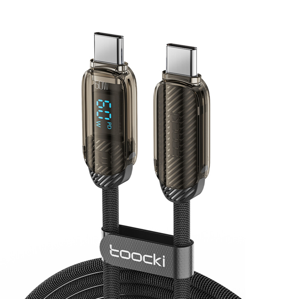 (Black) Toocki Tq-X59 2M Type C To Type C Cable Pd 60W Fast Charging Data Cable With Digital Display - Black 6914289575590