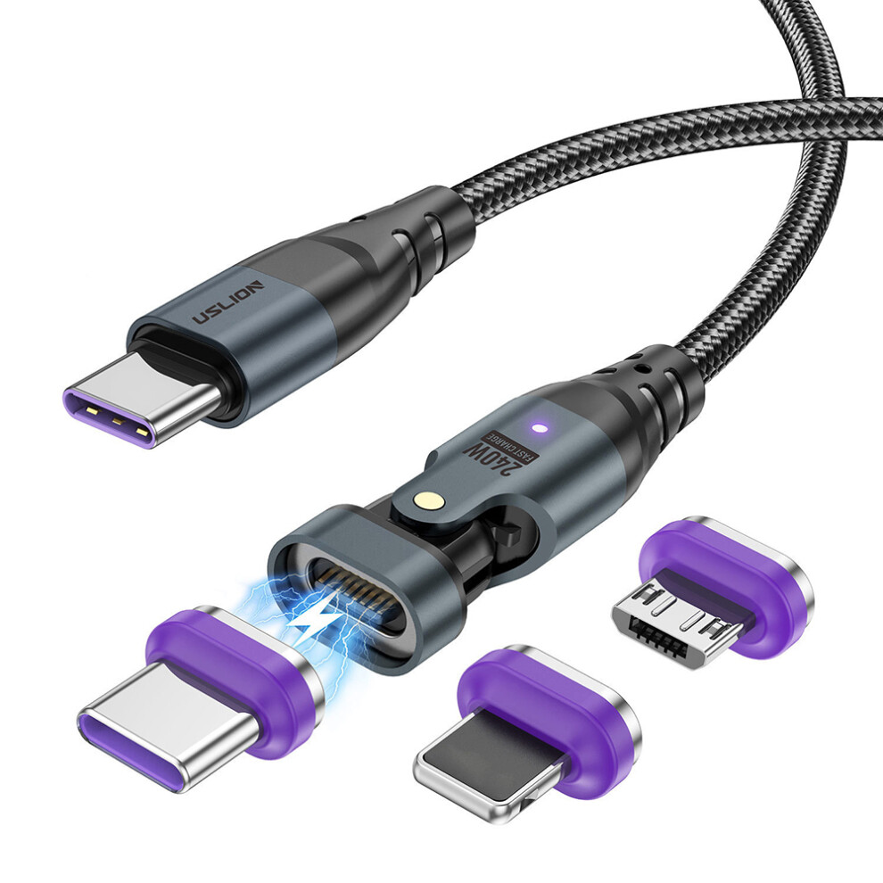 Uslion Us0203 1M Type-C To Ip Type-C Micro Rotatable Connector Magnetic Charging Cable 240W Data Cable 6914289267327