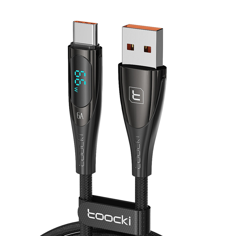 (Black) Toocki Tq-X34 2M Usb A To Type C Braided Wire Smart Display 6A Fast Charging Data Cable - Black 6914287623743