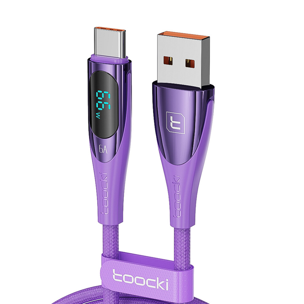 () Toocki Tq-X34 2M Usb A To Type C Braided Wire Smart Display 6A Fast Charging Data Cable - Purple/Black 6914288455527