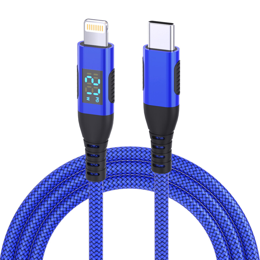() 1M Usb C To Lightning Cable Digital Display Pd 27W Fast Charging Nylon Braided Cord - Blue/Black 6914285749346