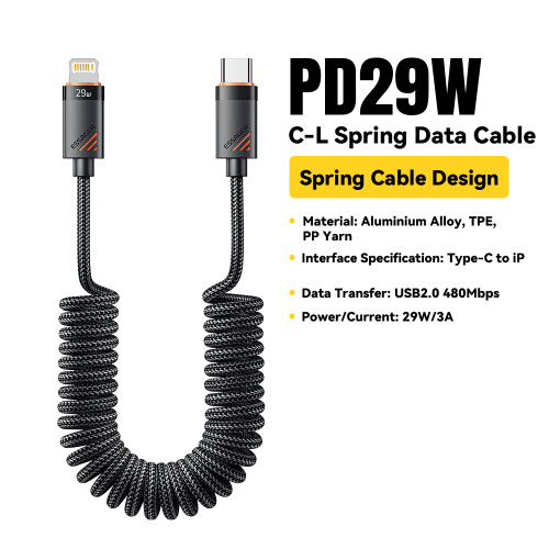 ESSAGER Spring Data Cable Type-C to Lightning PD 29W Fast Charging Cable 1.8m 1