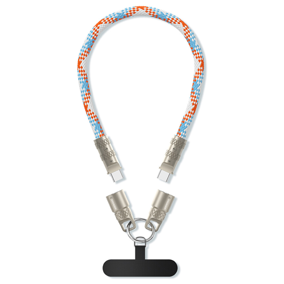 (Reddish ) Essager Crossbody Phone Lanyard Pd 60W Charging Cable Type-C To Type-C Braided Data Cord 0.3M - Blue/Black 6914289259162