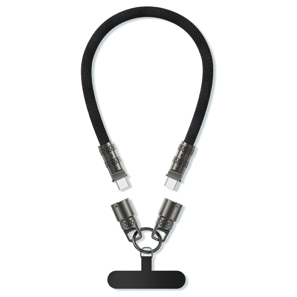 (Black) Essager Crossbody Phone Lanyard Pd 60W Charging Cable Type-C To Type-C Braided Data Cord 0.3M - Black 6914289003673