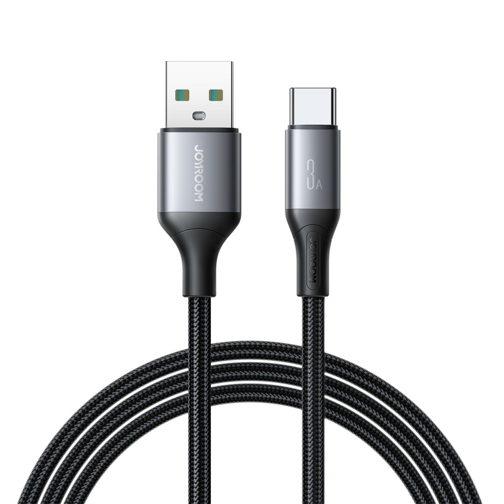 (Black) Joyroom S-A28 2M Usb-A To Type-C Cable 3A Fast Charging Nylon Braided Data Cord - Black 6914281910580