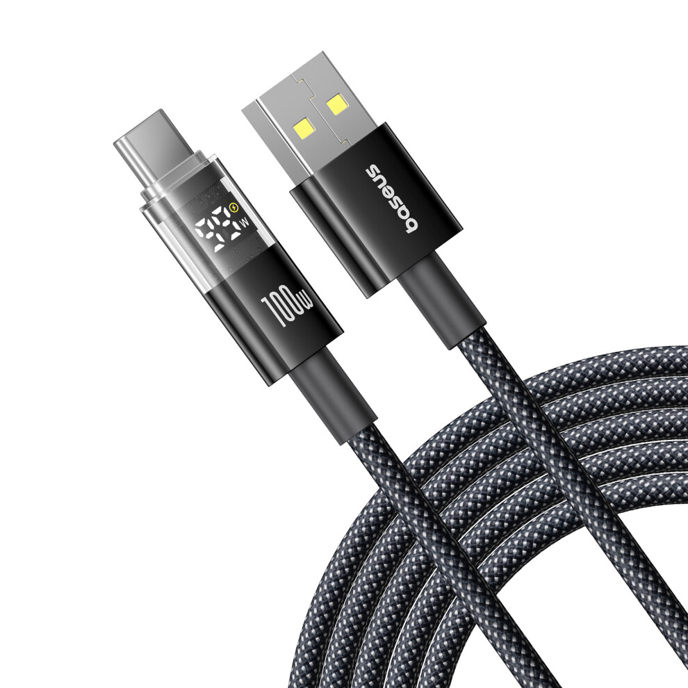 (Black) Baseus Dispaly Ii 1M 100W Cable Data Transfer Usb-A To Usb-C Fast Charging Cord - Black 6914285192364