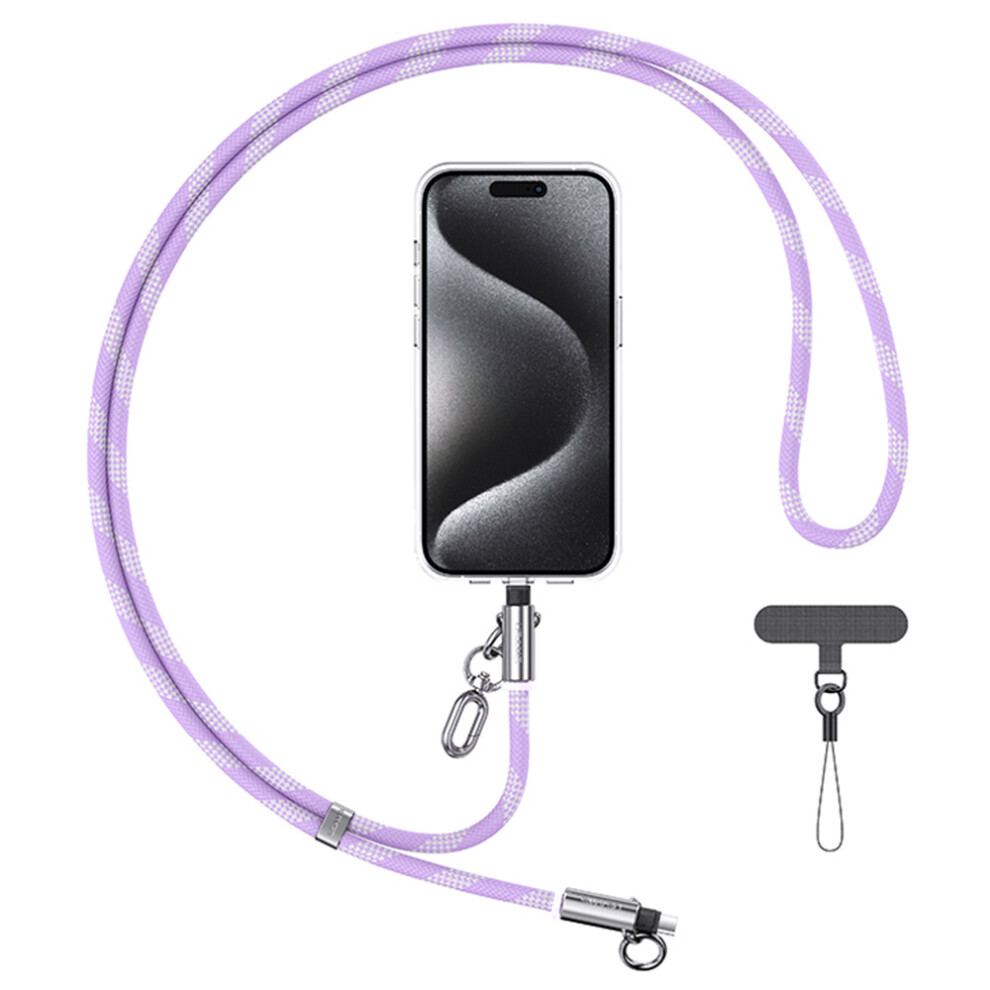 () Usams Sj746 1.2M Crossbody Phone Lanyard Type-C To Lightning 30W Charging Cable - Purple/Black 6914283774555