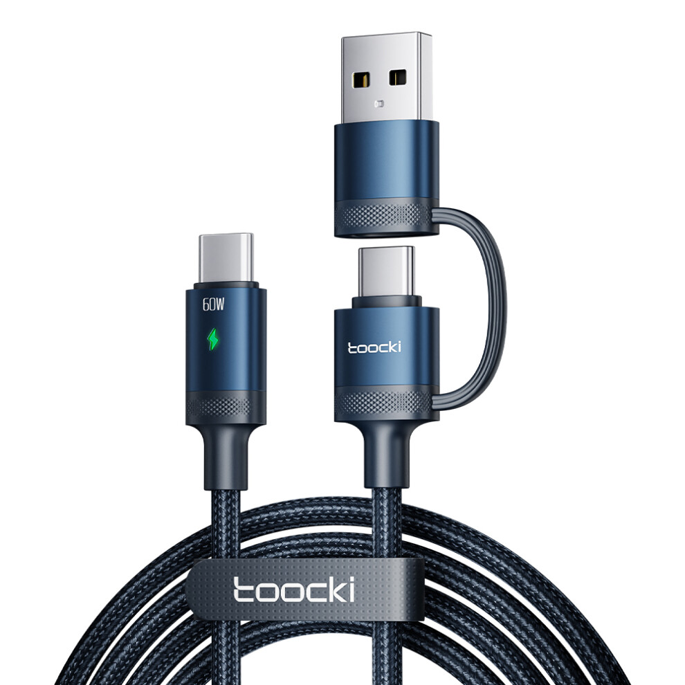 () Toocki Tq-X73a1 1.2M 2 In 1 Usb A Usb C To Usb C Data Cable 60W Fast Charging Braided Wire - Blue/Grey 6914283364206