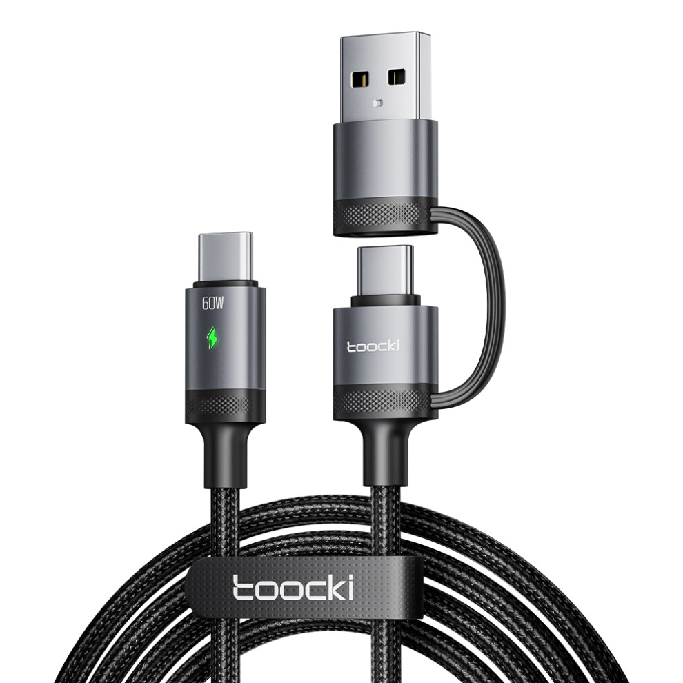 (Grey) Toocki Tq-X73a1 1.2M 2 In 1 Usb A Usb C To Usb C Data Cable 60W Fast Charging Braided Wire - Grey 6914286990891