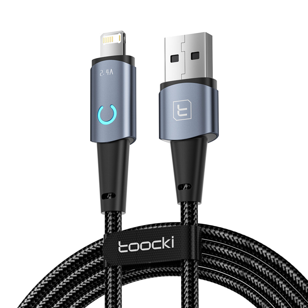 (Grey) Toocki Tq-X02 Usb-A To Lightning Cable 2M 2.4A Fast Charging Data Sync Braided Cord With Led Indicator - Grey 6914287514287