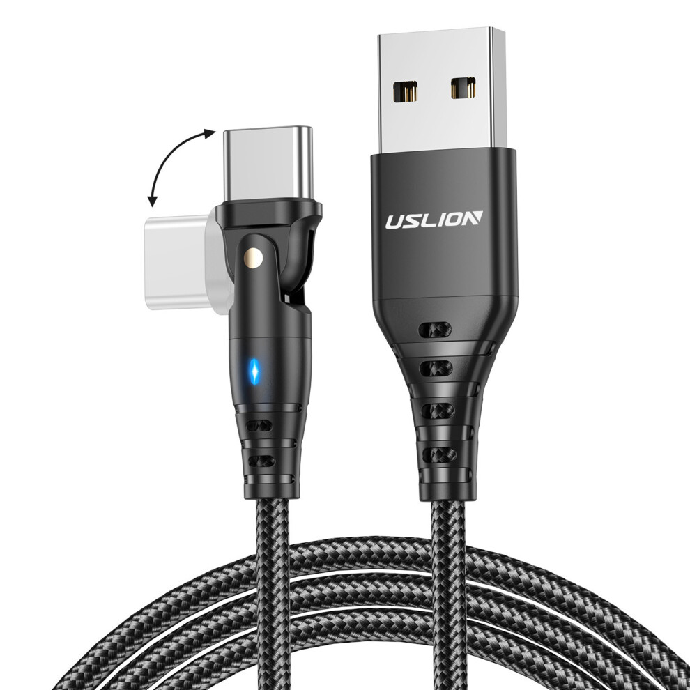 (Black) Uslion Us0189 1M Usb A To Type C Cable 180 Degree Rotating Angled Head 3A Charging Data Cord - Black 6914282870678