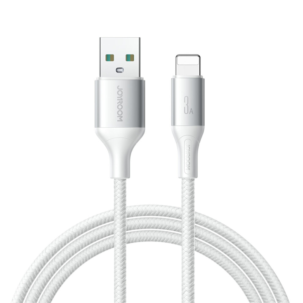 () Joyroom S-A28 2M Usb-A To Lightning Cable 3A Fast Charging Nylon Braided Data Sync Cord - White/Black 6914285923371