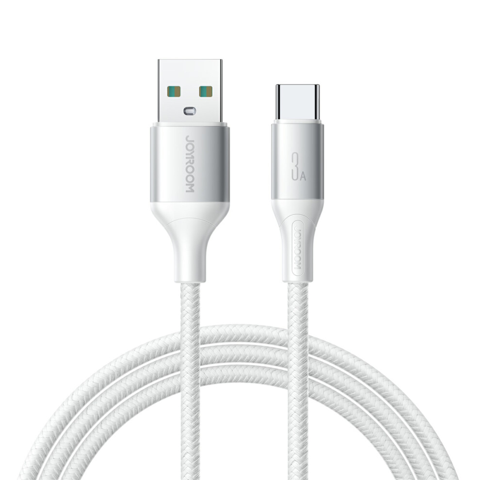 () Joyroom S-A28 1M Usb-A To Type-C Cable 3A Fast Charging Nylon Braided Data Cord - White/Black 6914280720647