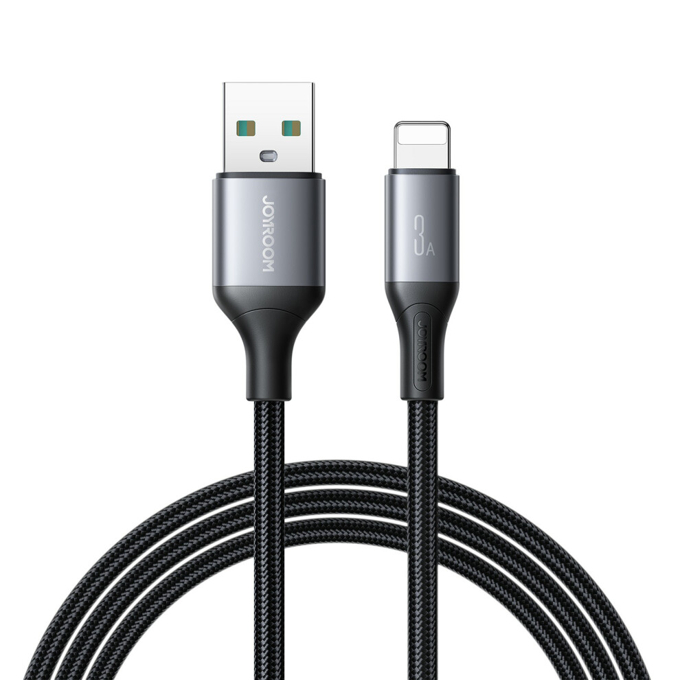 (Black) Joyroom S-A28 1M Usb-A To Lightning Cable 3A Fast Charging Nylon Braided Data Sync Cord - Black 6914288062602