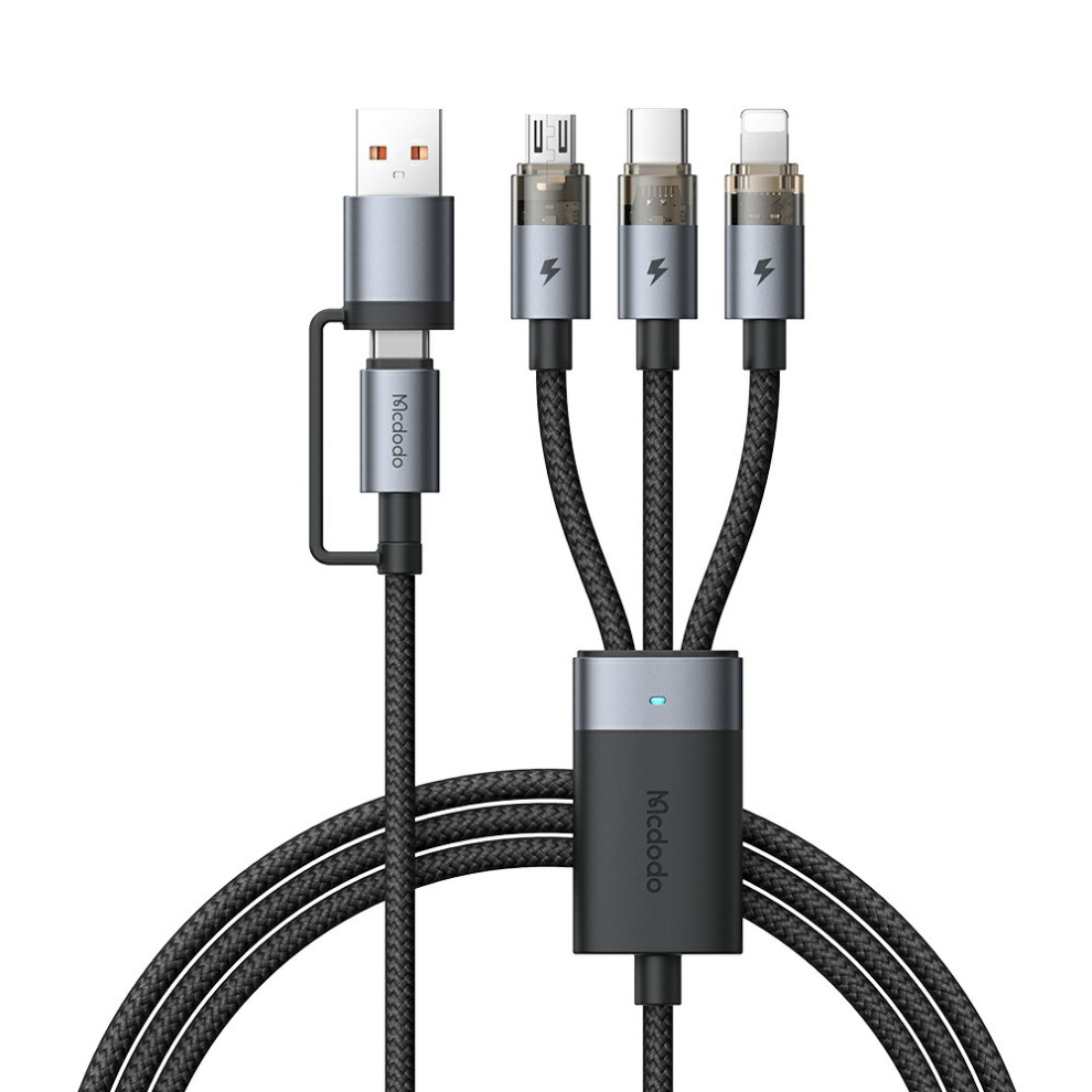 Mcdodo Ca-726 6-In-1 100W Transparent Charging Cable Data Sync Cable With Charging Multi-Port Adapter Light 6914286052803