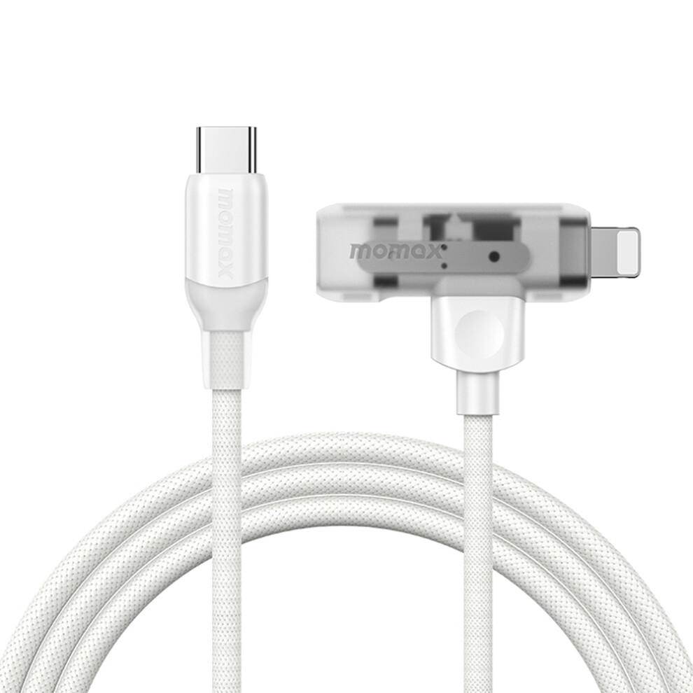 (White) Momax 1-Link 1.5M 2 In 1 Fast Charging Braided Cable Mfi Certified Usb-C To Usb-C Lightning Cord - White 6914286641441